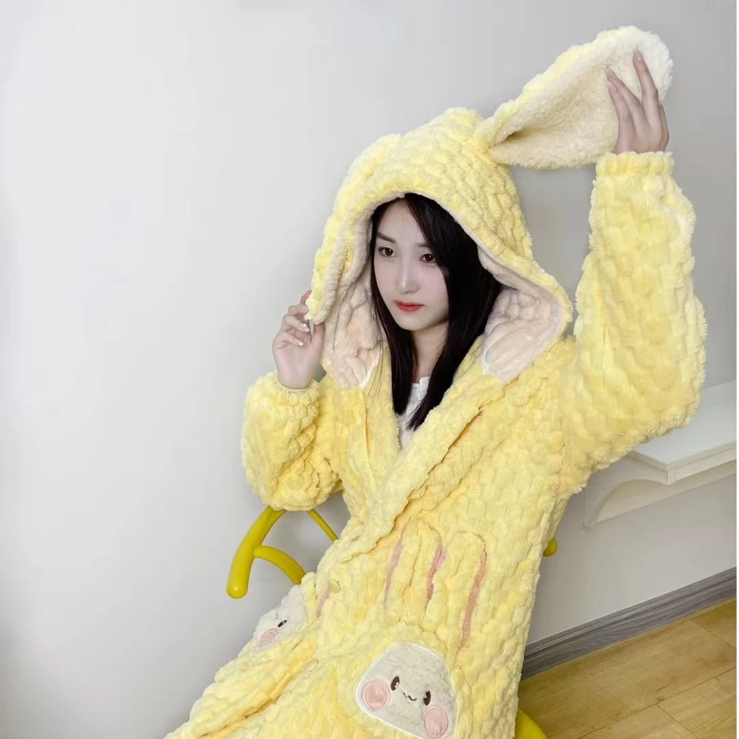 睡衣长款加绒加厚学生毛绒秋冬季