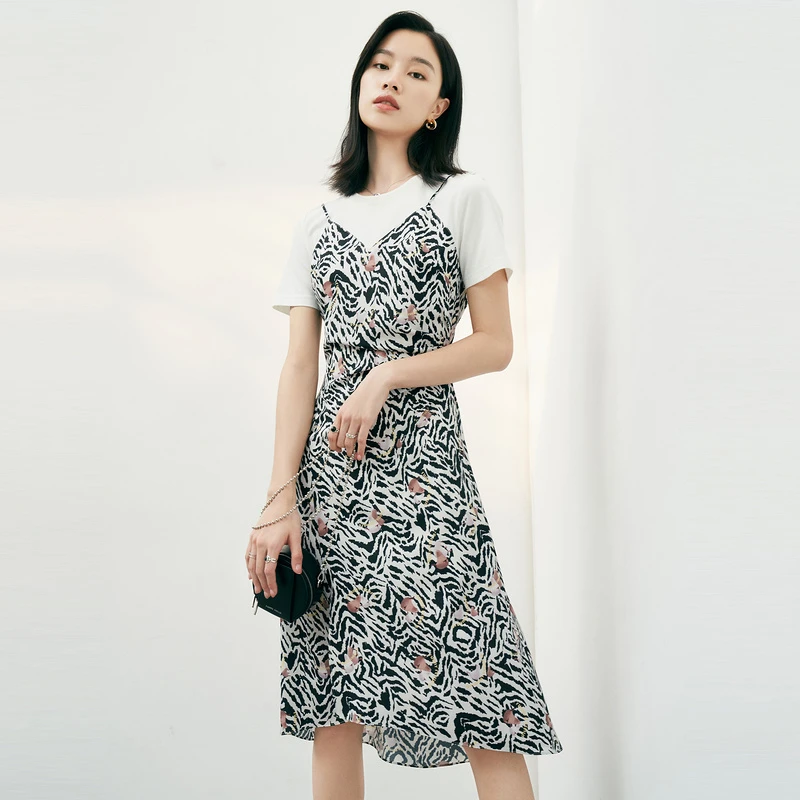FF||仿佛夏季斑马纹连衣裙复古收腰印花高级修身法式气质FF00963