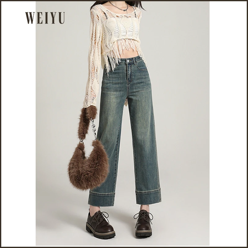 百搭显瘦高腰韩系小个子弹力直筒烟管九分牛仔裤女