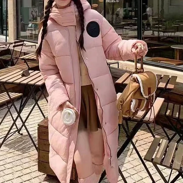 连帽纯色过膝防寒保暖高级感洋气长款羽绒服K24435
