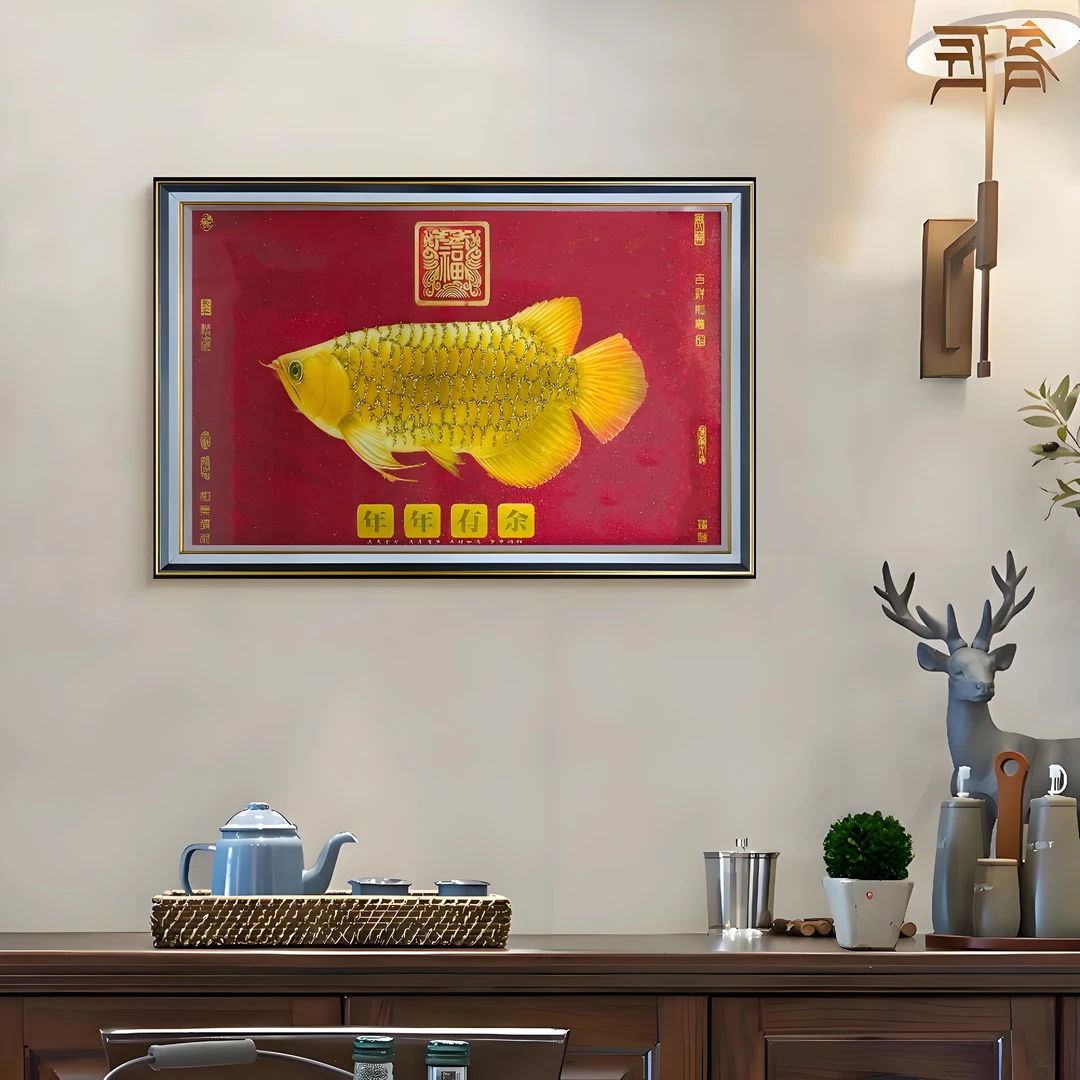 年年有余高端轻奢客厅玄关餐厅装饰画大气美观金龙鱼4060