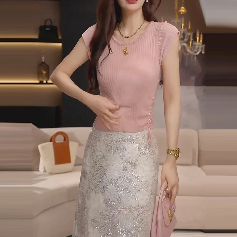 韩版气质高级感洋气衣服女夏季新款短袖针织T恤修身显瘦小众上衣