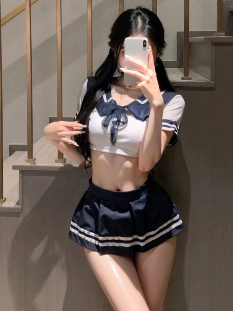 「水手」蓝色家居服套装少女修身减龄跳舞穿搭夏季女大睡衣学生性感