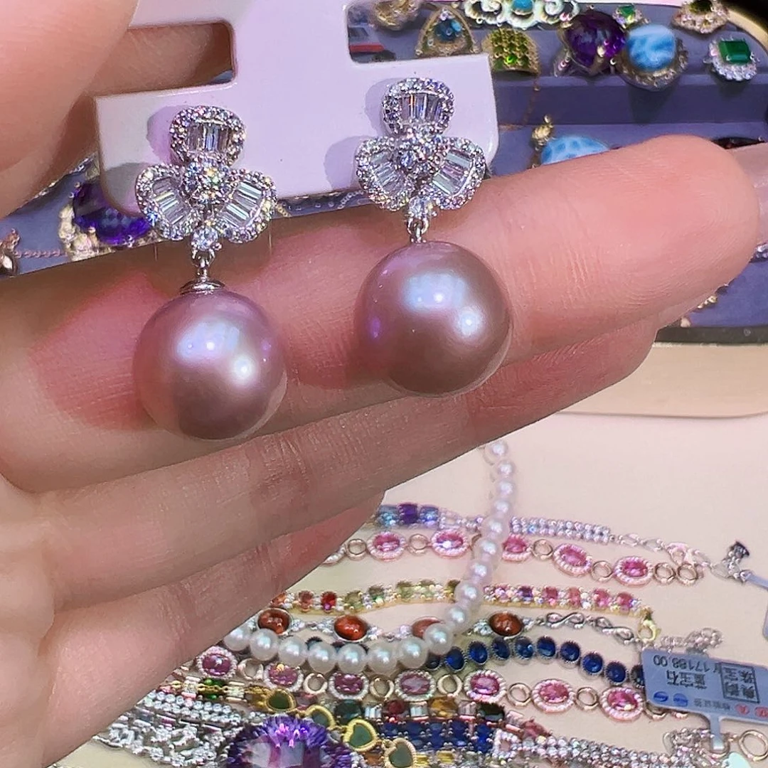 银S925镶嵌淡水珍珠耳钉