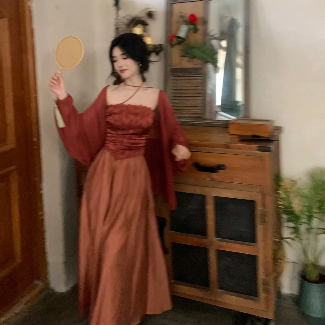 Blovelan绮罗香 新中式提花暗纹抹胸气质半裙慵懒两件套