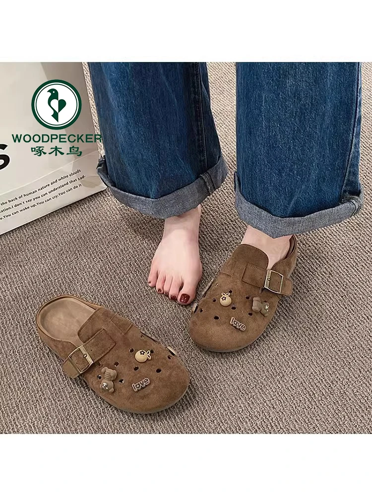 啄木鸟复古包头拖鞋女外穿2025春季新款森女风懒人可爱勃肯半拖鞋