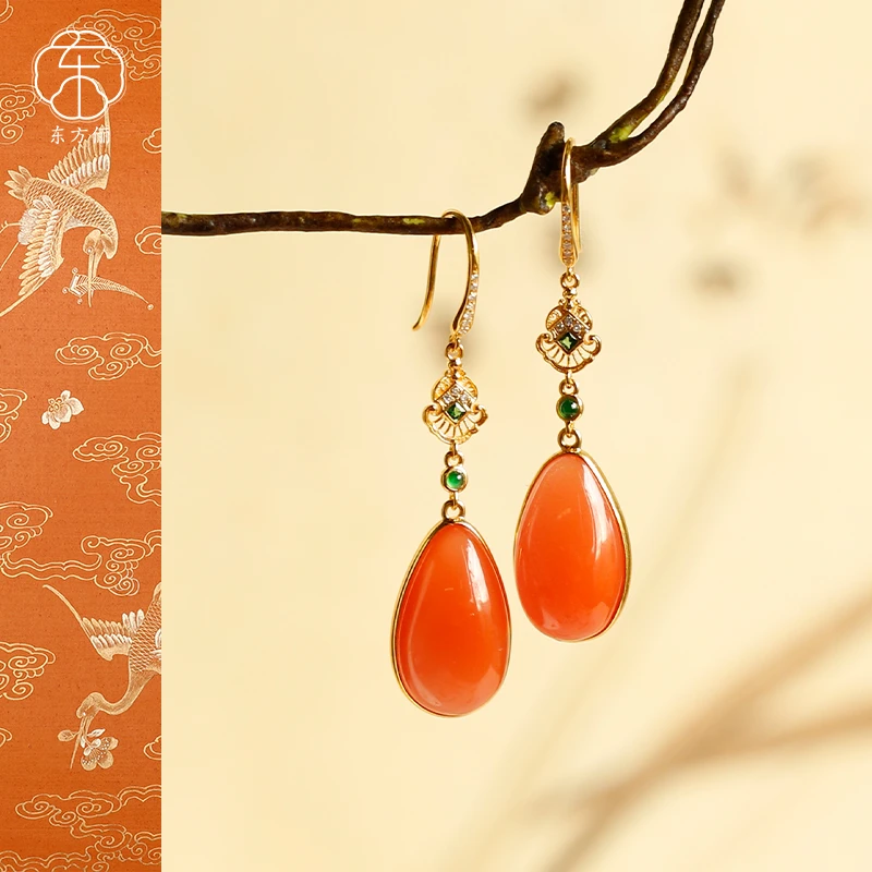 东方俪DOFUNLY【秋为声】天然南红水滴18K金耳坠设计款NHEZ雅韵