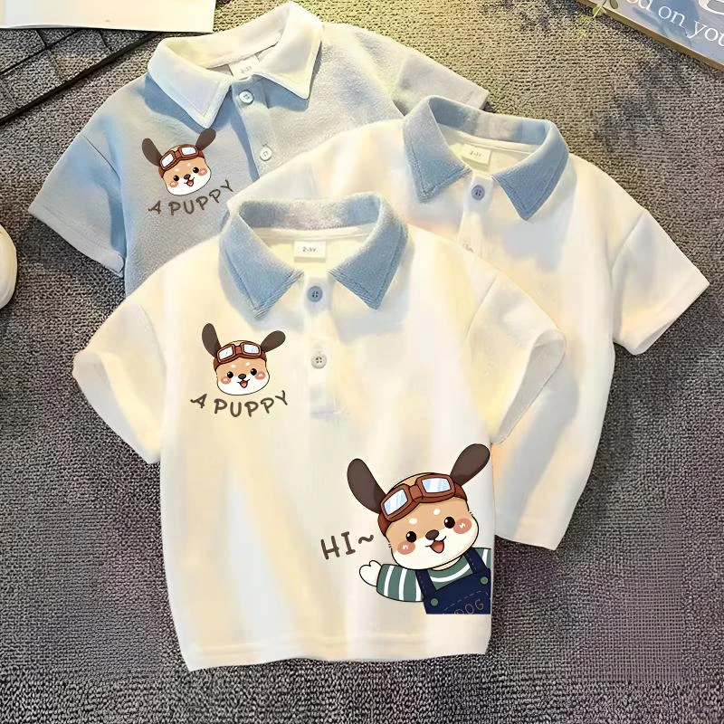 男童翻领短袖T恤夏季新款帅气百搭韩范卡通印花宝宝半袖POLO衫