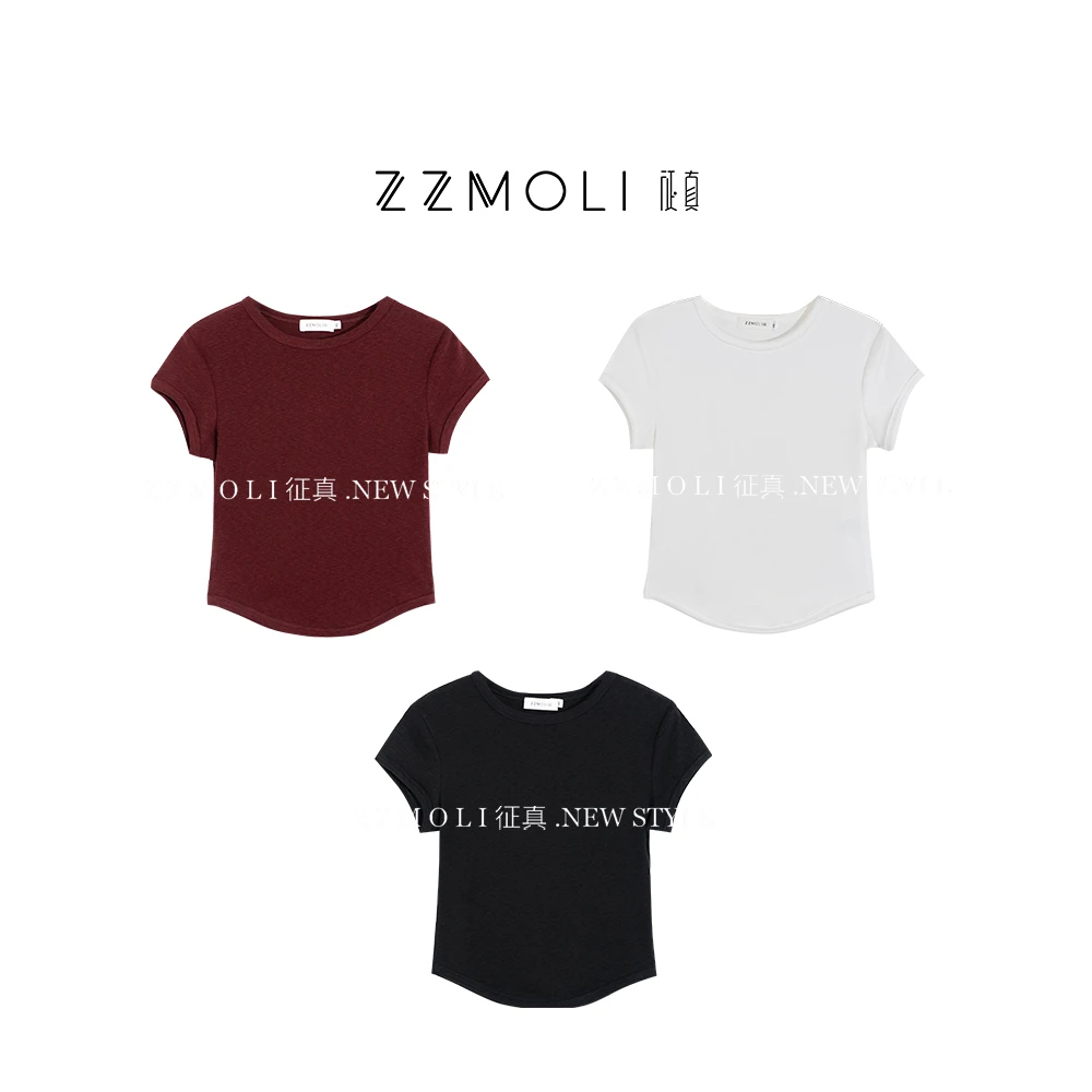 ZZMOLI“莫妮卡”小飞袖纯色短袖T恤女款圆领时尚休闲上衣ZBY90216