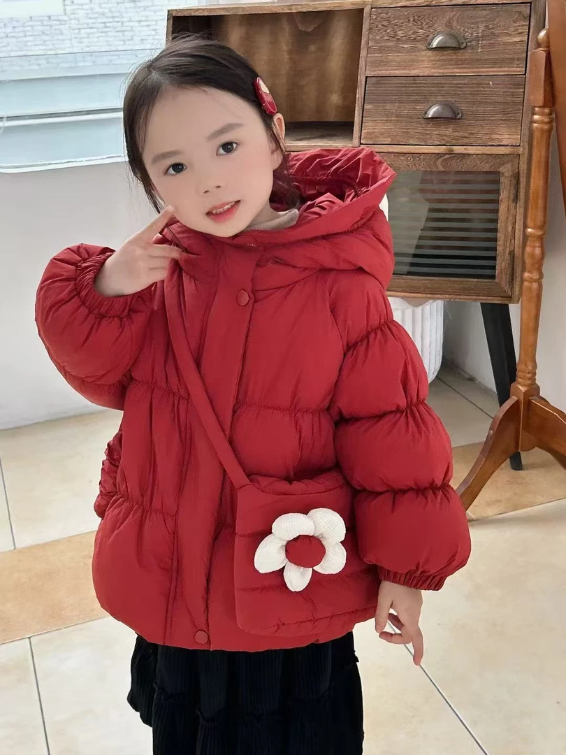 女童棉服红色连帽