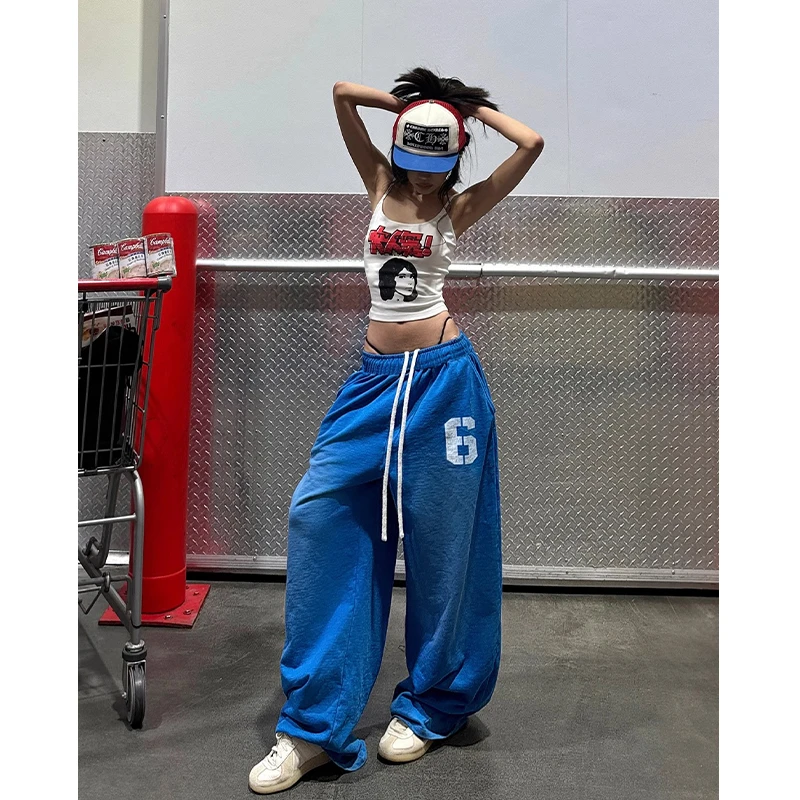 CAYK/日漫少女套装 修身手绘吊带背心长裤抽绳卫裤两件套