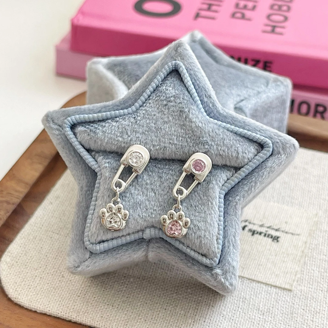 钛钢锆石耳饰 喵爪系列小众简约