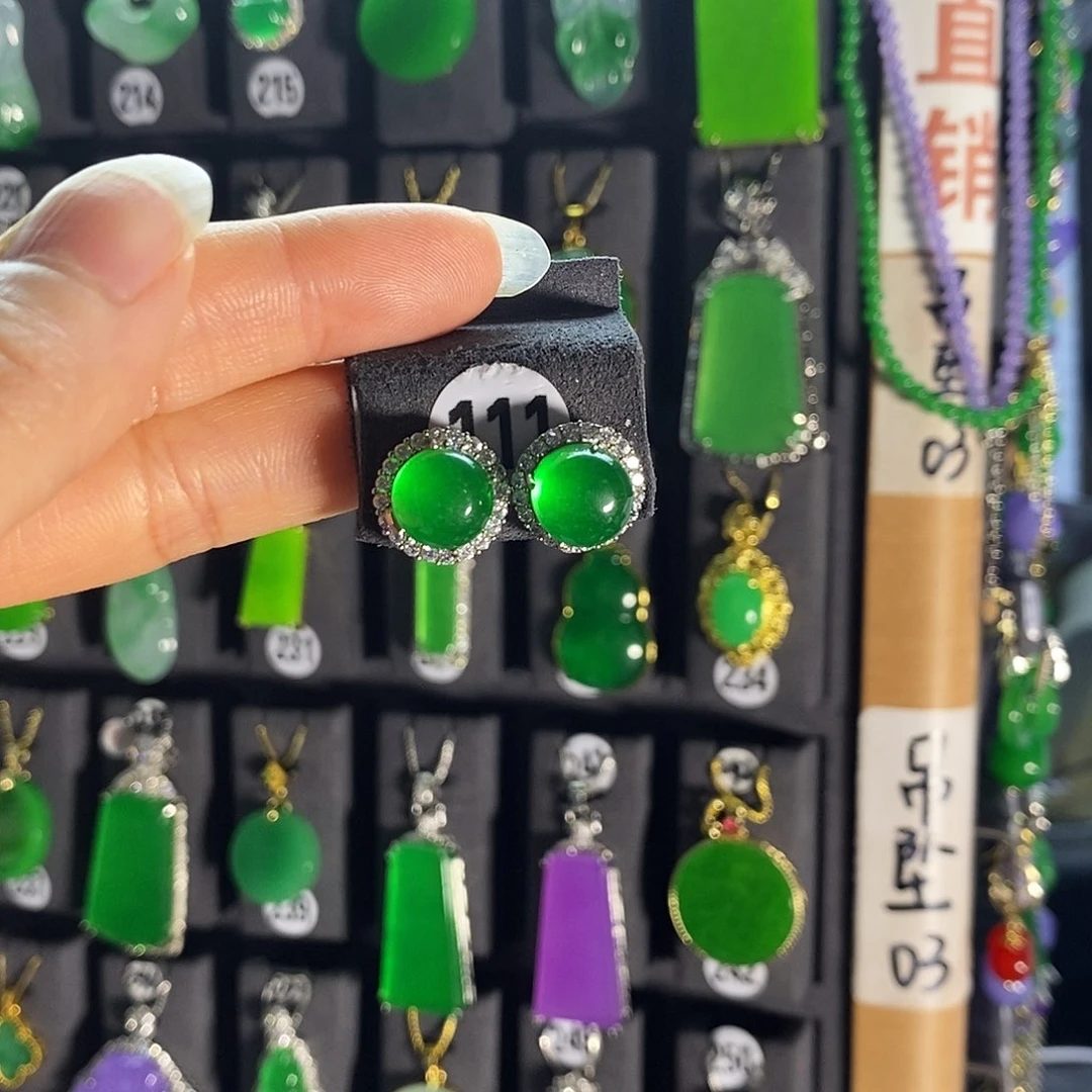 银S925镶嵌翡翠耳饰111