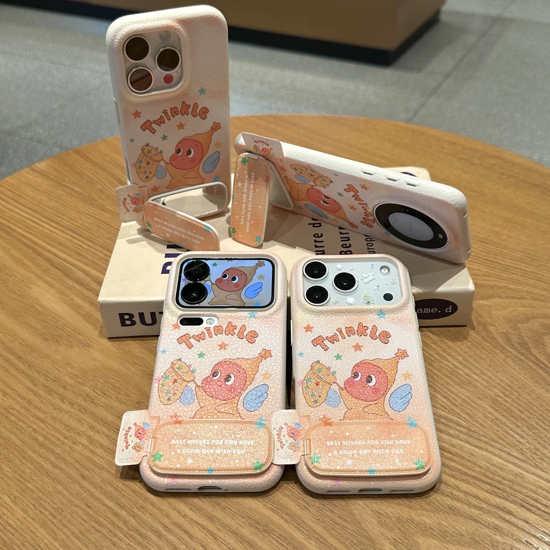 雅天立可爱捕星星星人标签适用苹果17皮纹手机壳华为vivoppo小米