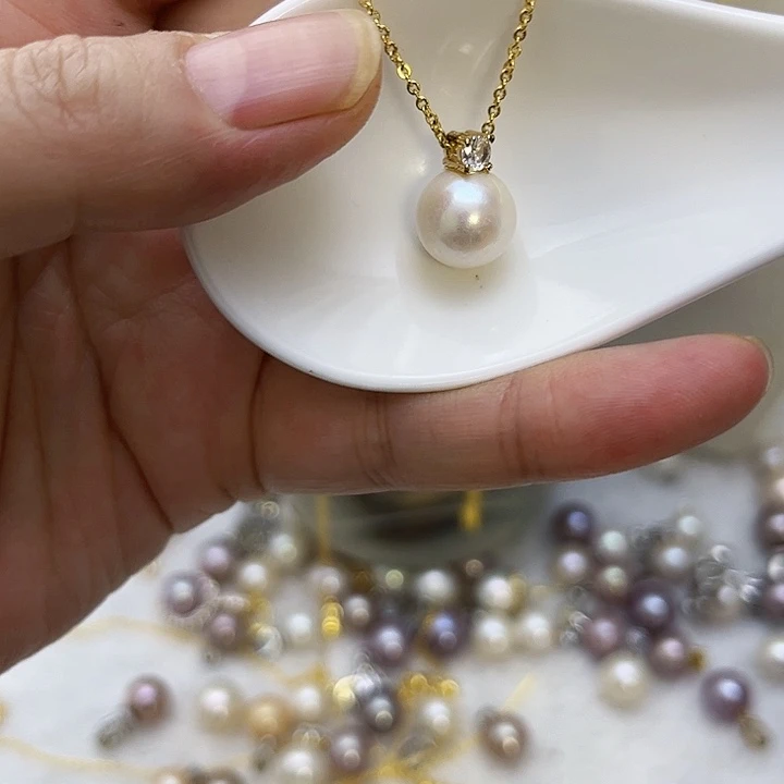 合金白珠金色戴妃吊坠淡水珍珠
