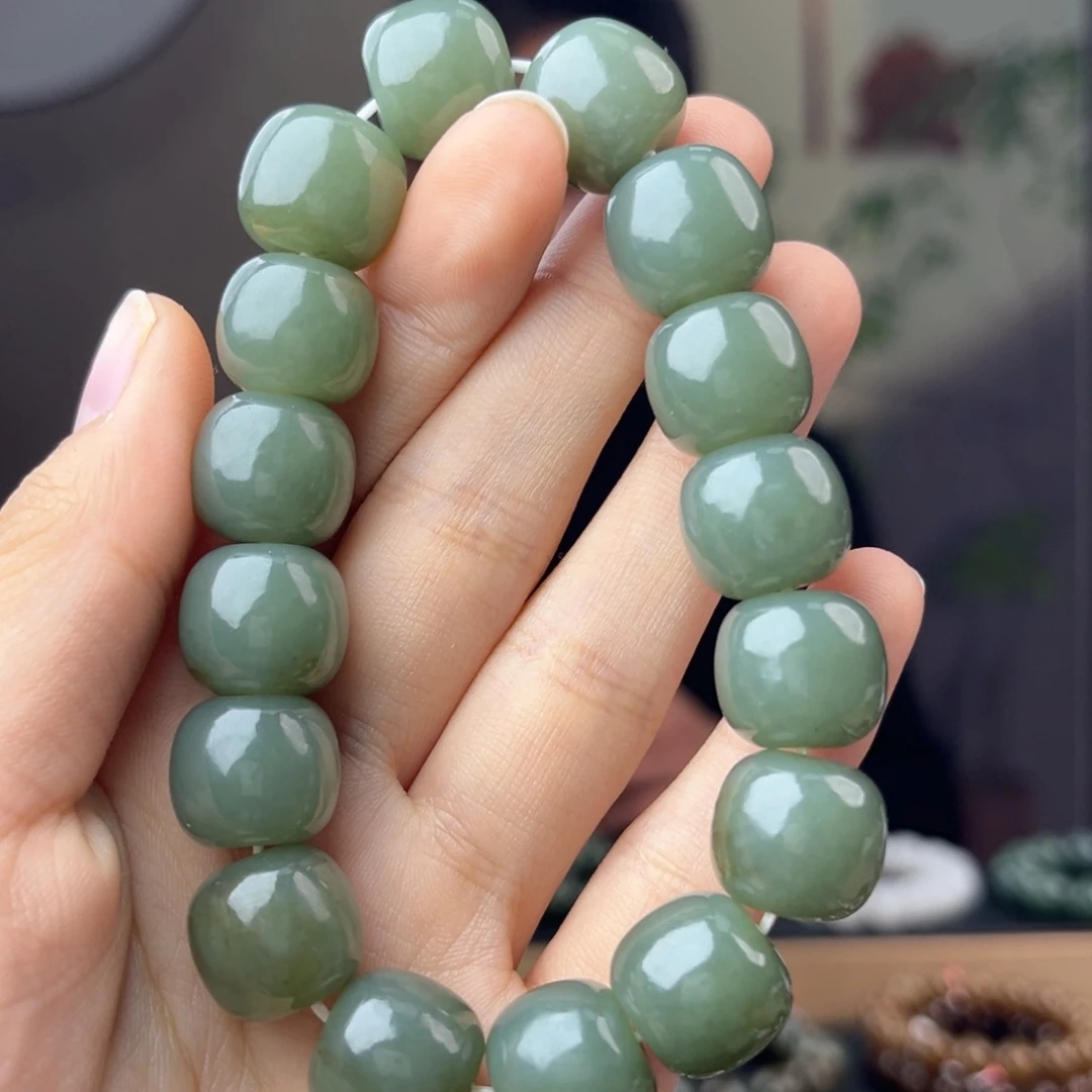 和田玉手链未镶嵌手串纯天然新疆且末料14mm