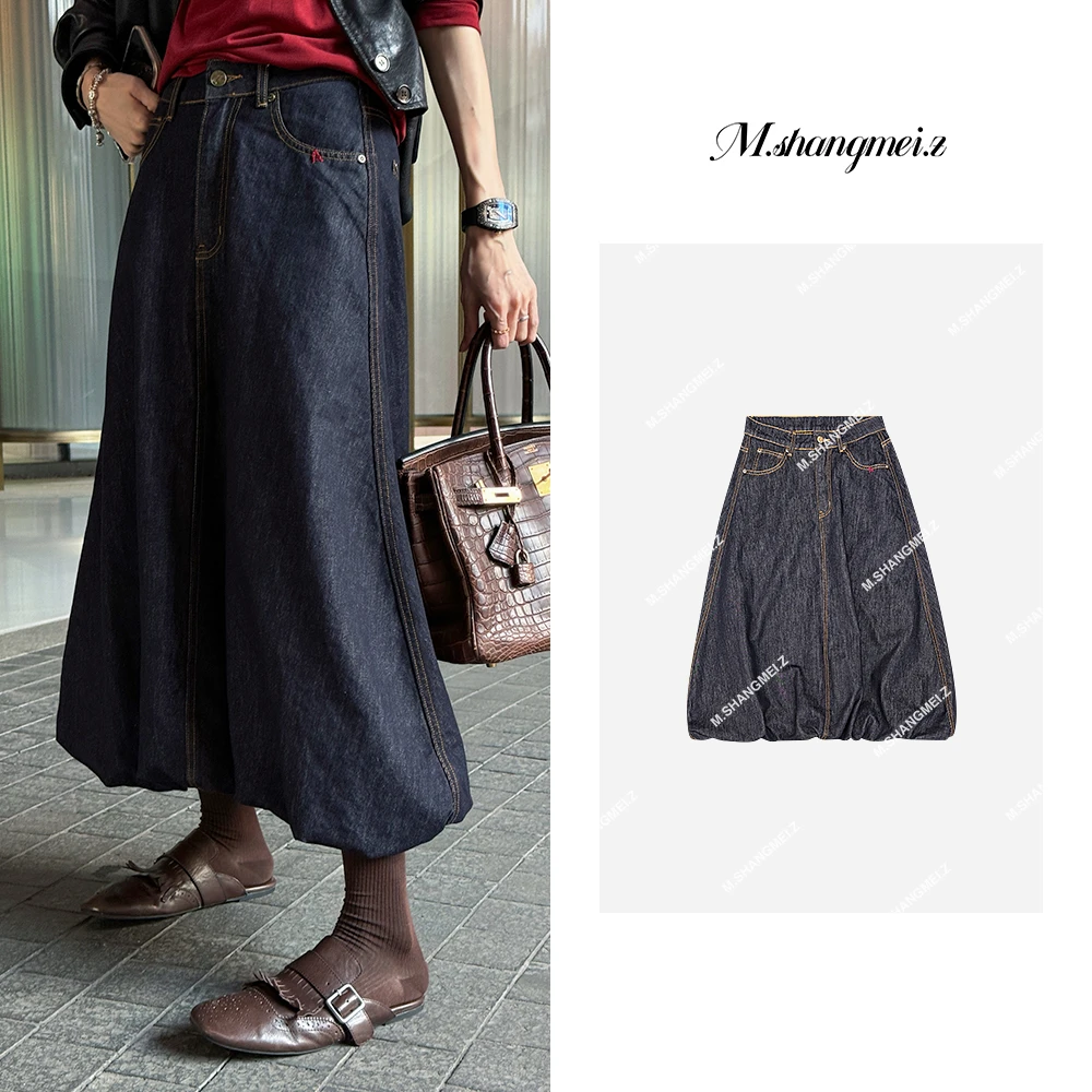 M.SHANGMEI.Z/沐熙【感觉至上】美大哥复古百搭牛仔半身裙X022114
