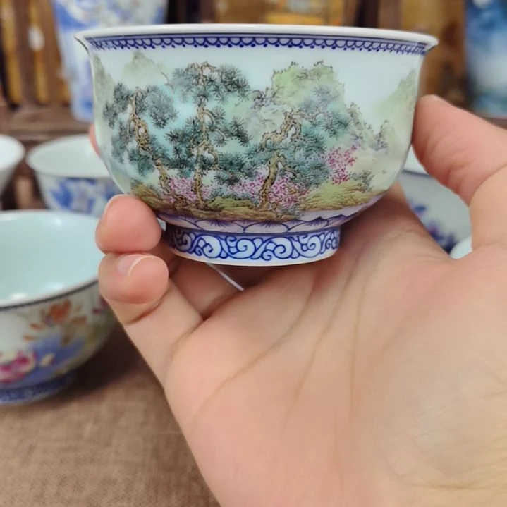 釉上彩山水主人杯品茗杯