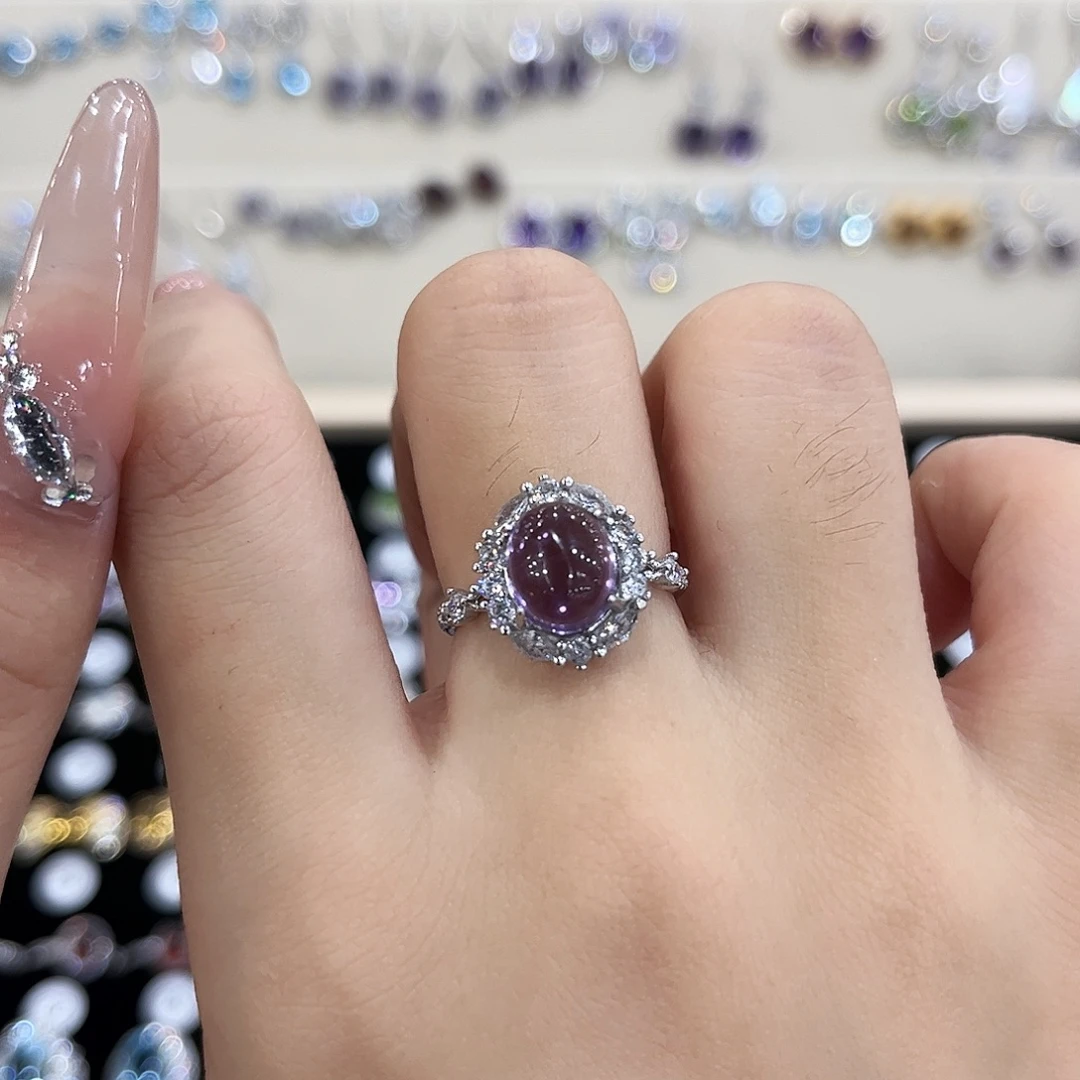 小***啦戒指银S925镶嵌紫晶
