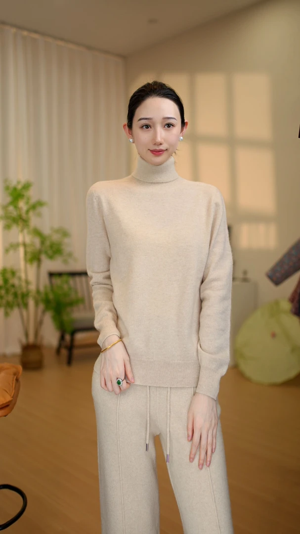 【冬日雪松】100纯羊绒 素典宽松慵懒~高领加厚简约气质套头针织衫