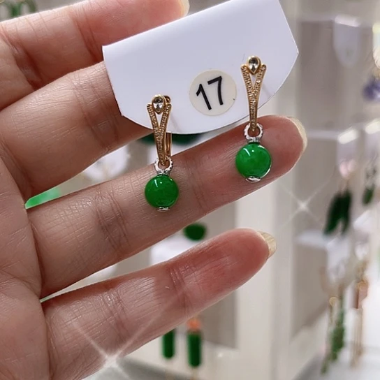 翡翠18K金镶嵌耳饰翡翠耳坠