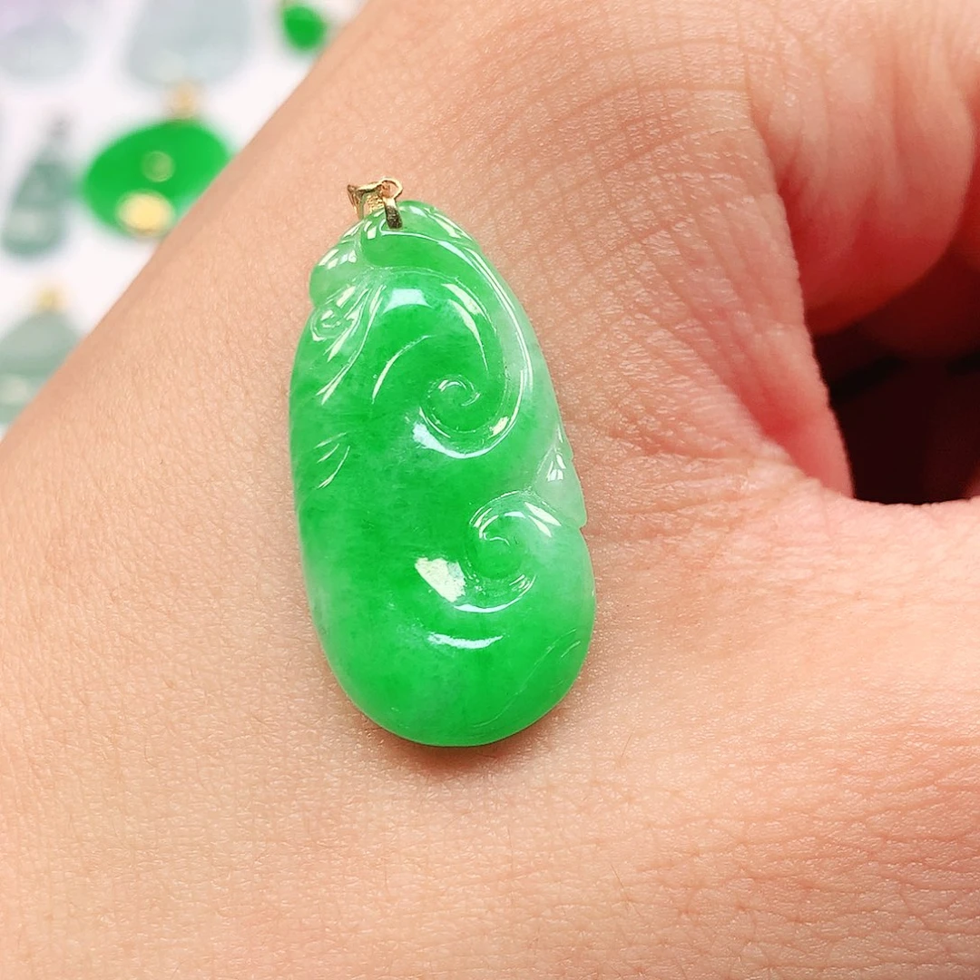 吊坠(不含链)18K金镶嵌翡翠