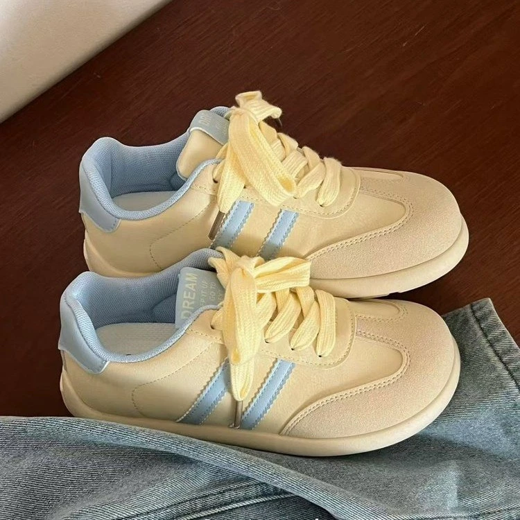 原创百搭chic厚底板鞋女款2025新款勃肯复古德训鞋平底休闲小白鞋