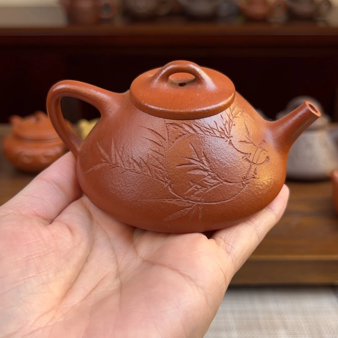 哥***拉紫砂茶壶朱泥子冶石瓢半手瑕品120cc