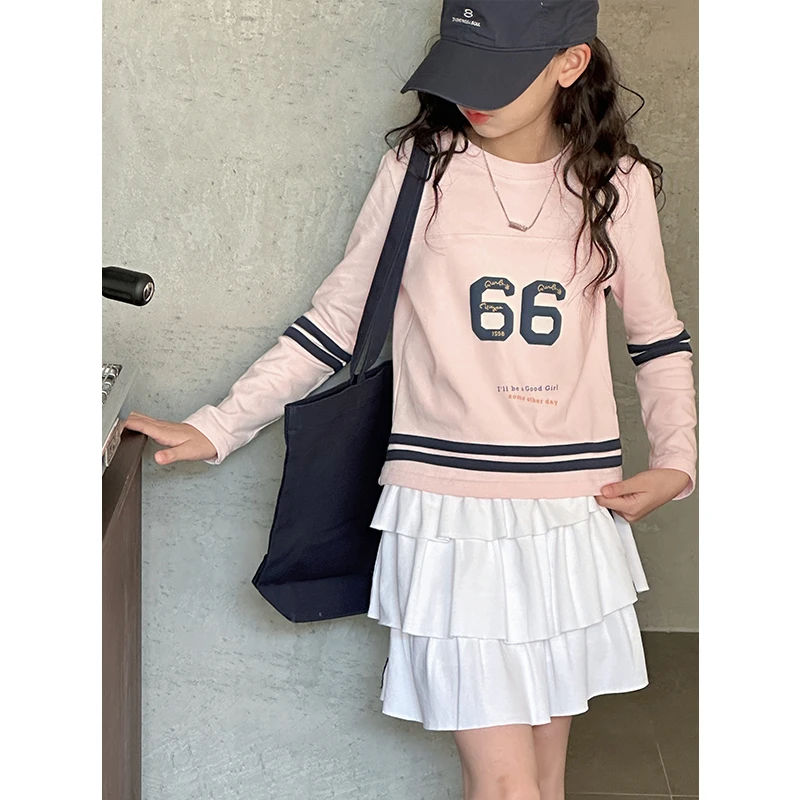 K28021孙小美女童长袖T恤2025春装新款儿童短款上衣大童春秋t