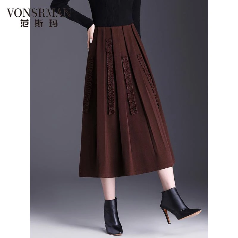 设计感毛呢半身裙女时尚气质赫本风a字裙2025新款秋冬百褶蓬蓬裙a