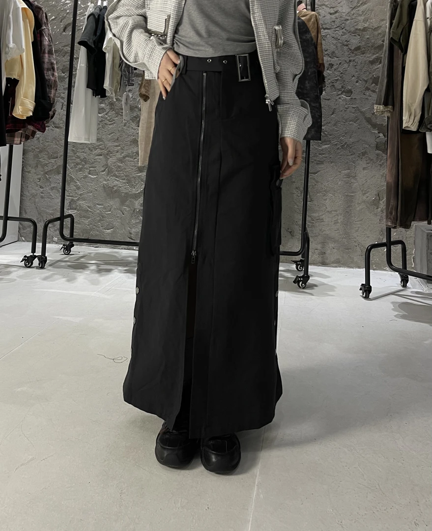 有货Y2K#19008春夏福利重工艺拉链开叉半身长裙，裙长：93cm