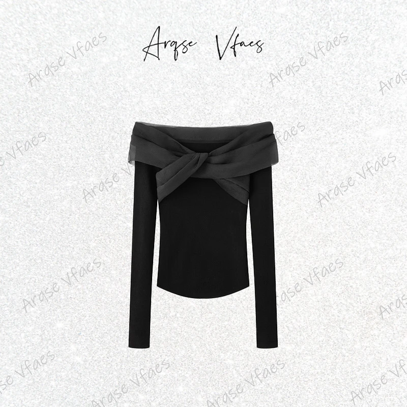 [ARQSEVFAES正品]2025冬款蝴蝶结拼接针织衫女不规则804157