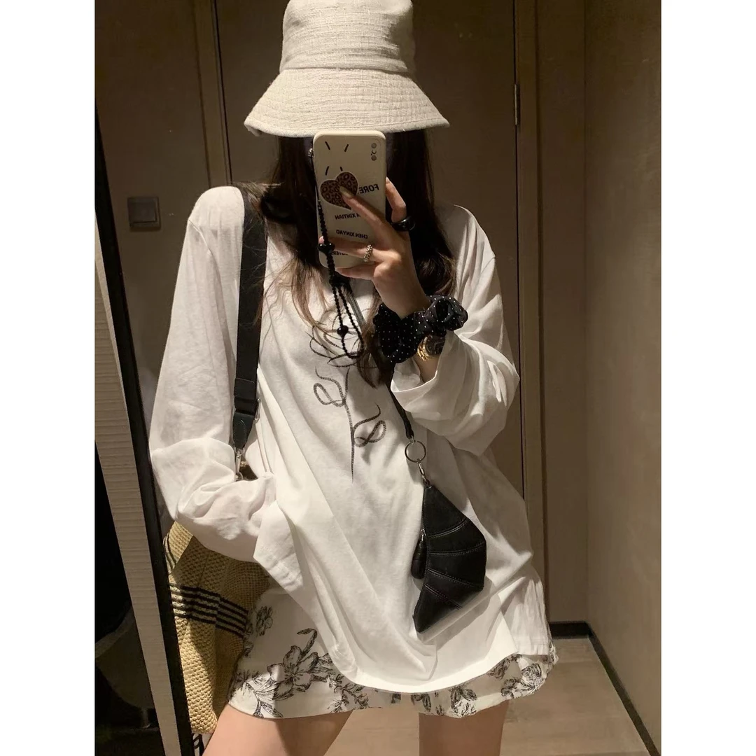SP 拼接蕾丝长袖t恤罩衫女夏季新款防晒宽松慵懒休闲上衣