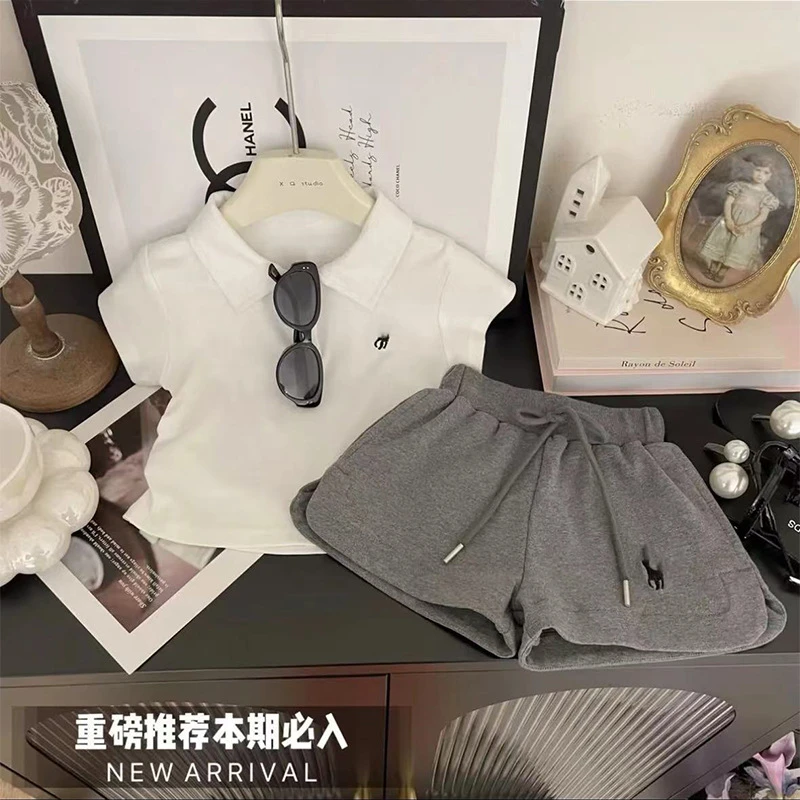 童装夏季女童套装夏装中小童短袖Polo领上衣短裤儿童运动服两件套