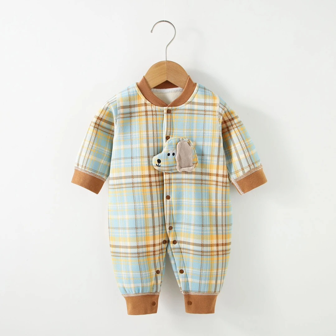 小狗婴儿连体衣春秋新款保暖加厚男女宝宝哈衣加绒新生儿衣服爬服