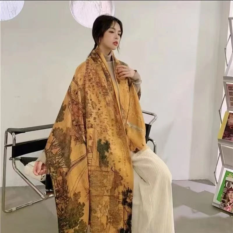 Y2 清明上河图保暖围巾 180*70左右