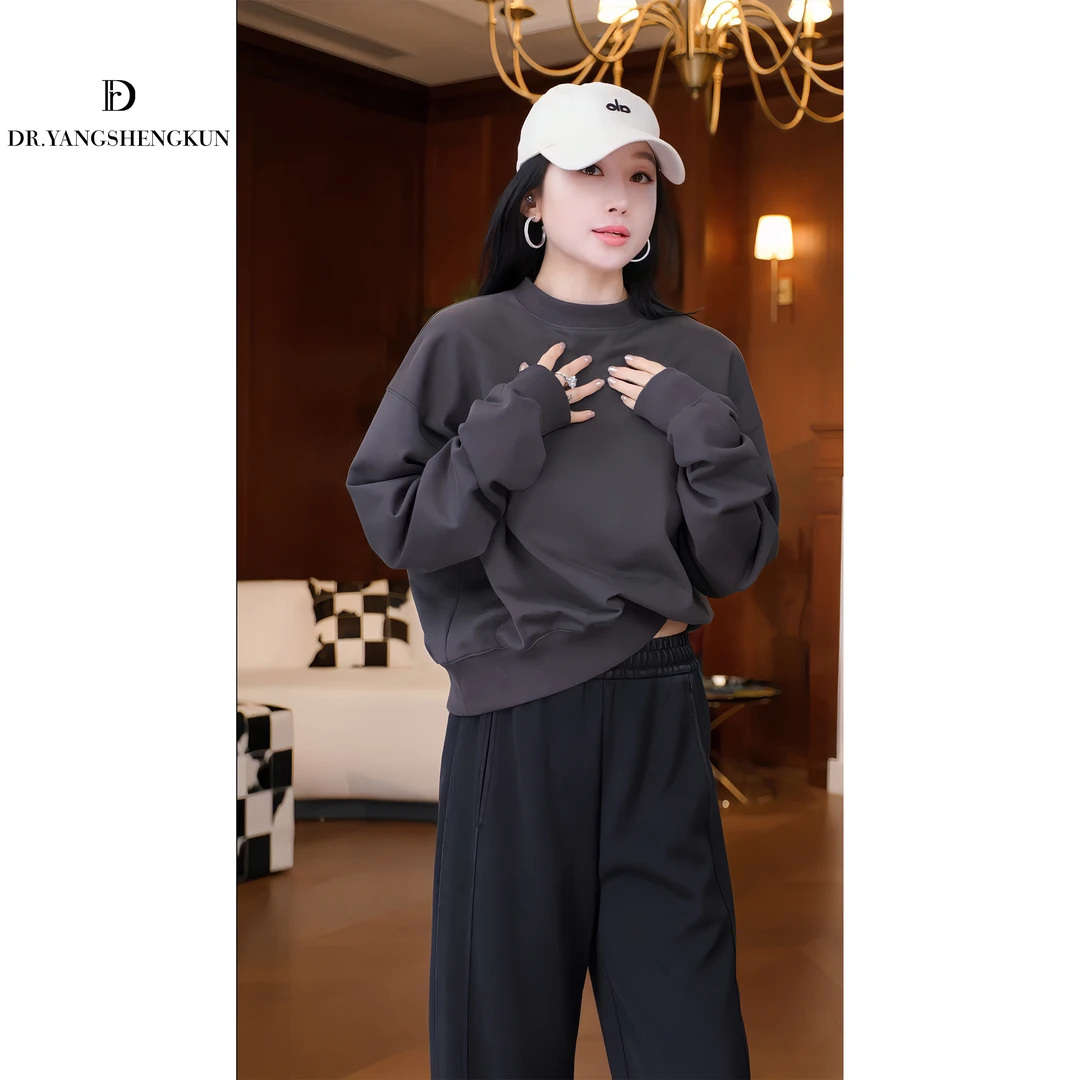 DR杨圣坤2025春季新款简约慵懒风纯色百搭圆领卫衣DR2502-1013