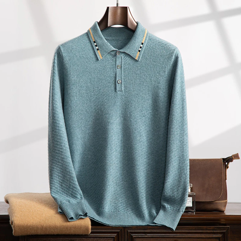 【高端羊绒衫】秋冬季男士polo领山羊绒长袖针织轻奢打底商务羊绒衫