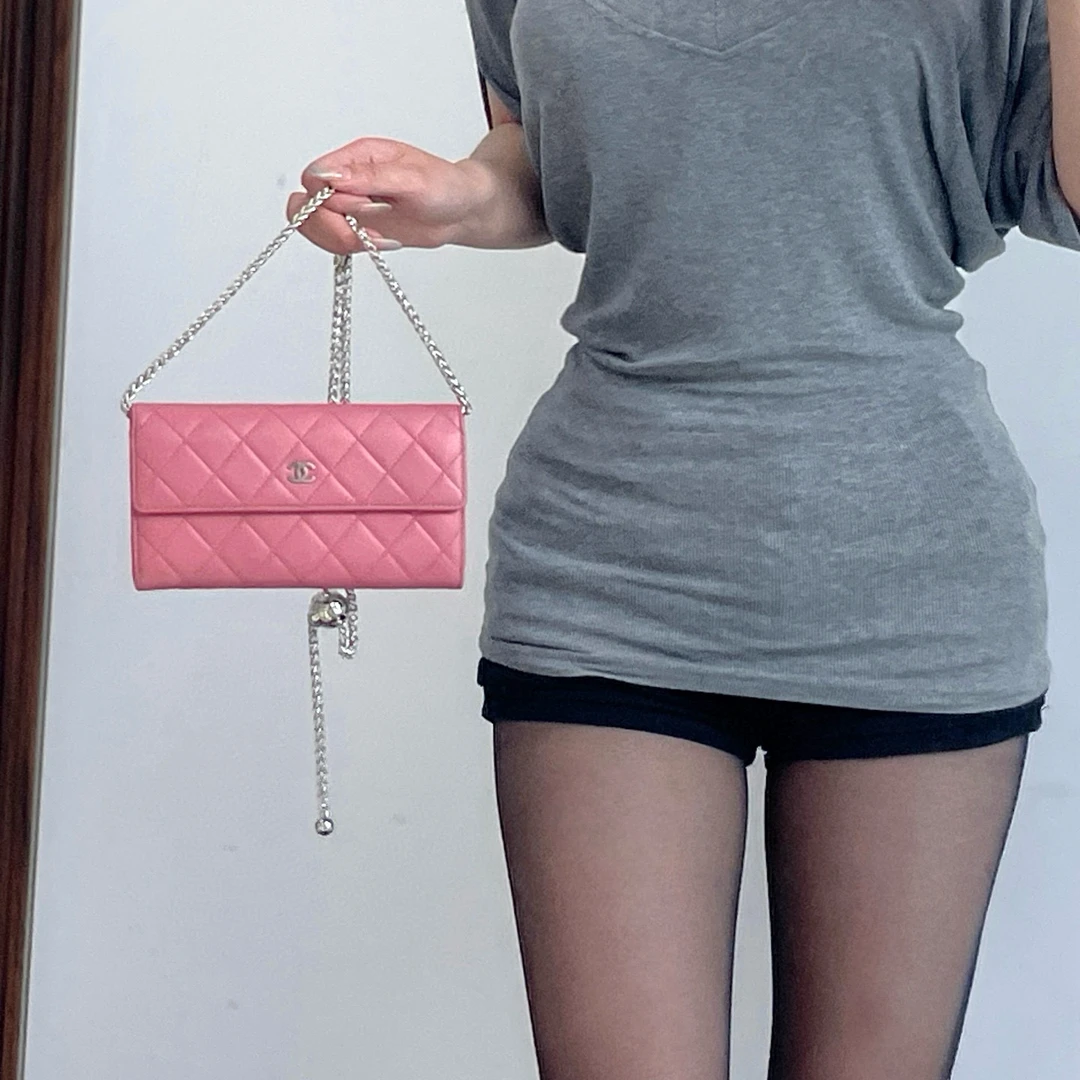 95新 Chanel/香奈儿 chanel唇膏粉菱格纹长款钱包