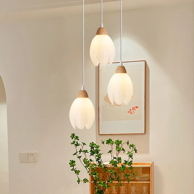 【楠木】中山奶油风北欧餐厅吊灯原木风卧室床头小吊饭厅全光谱护眼