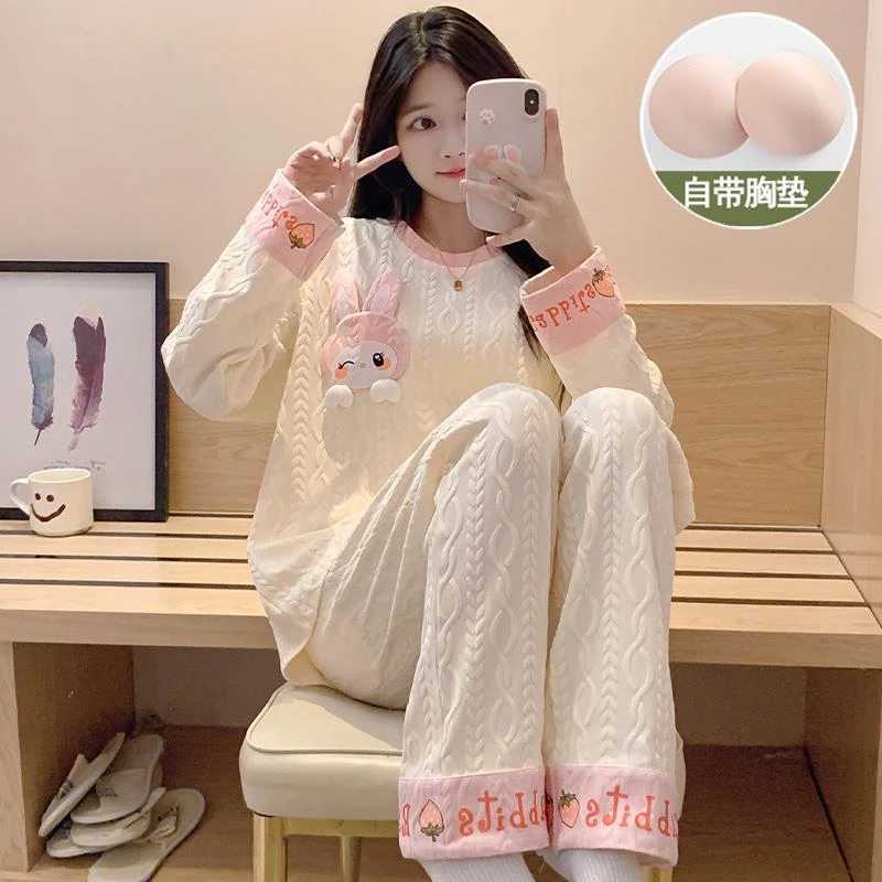 带胸垫睡衣女士春秋款冬季长袖高级感套装夏天可爱卡通宽松家居服