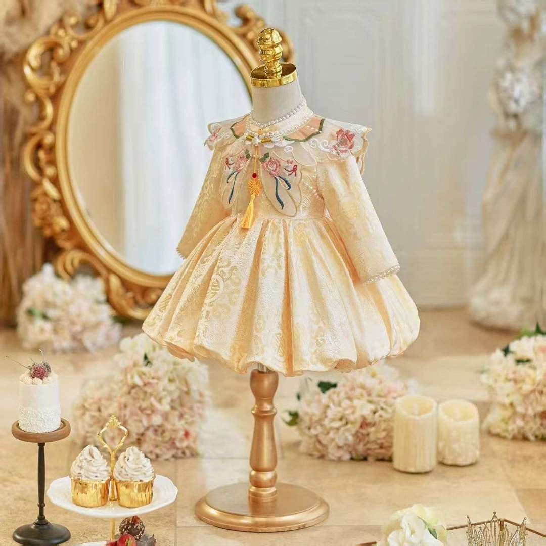 中式抓周婴儿儿童一礼服宝宝生日公主周岁唐装国风女童高端夏季