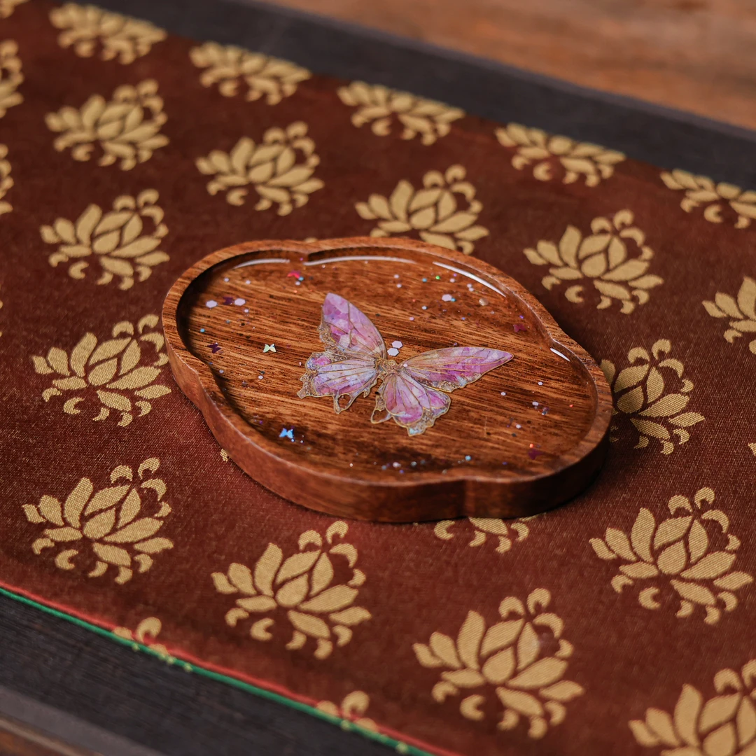 【所谓】小海棠粉蝶茶盘12.5*9*1.5（Q9455）布艺中国风花纹精致托盘