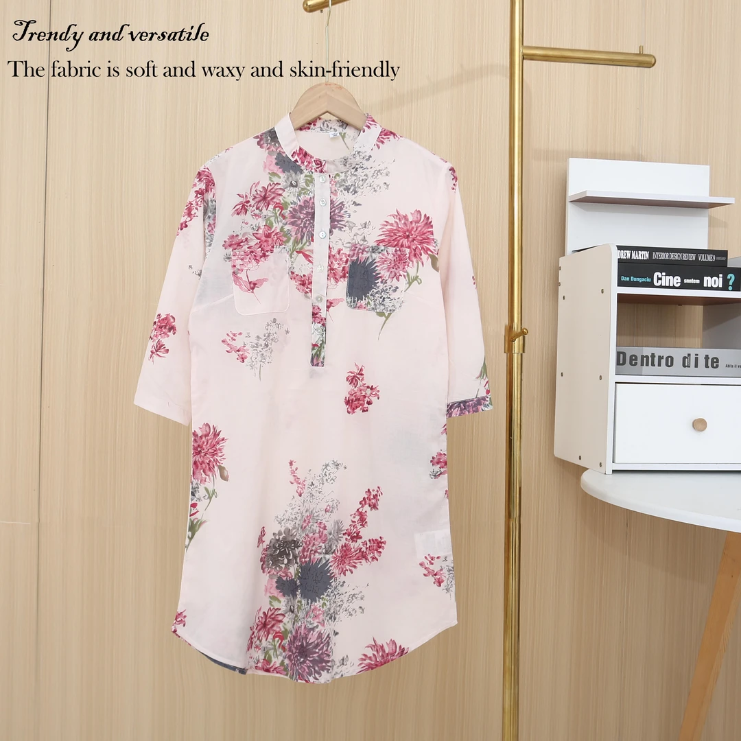 春夏季新款女士100亚麻薄款圆领中袖衬衫时尚上衣BB0220简约亲肤