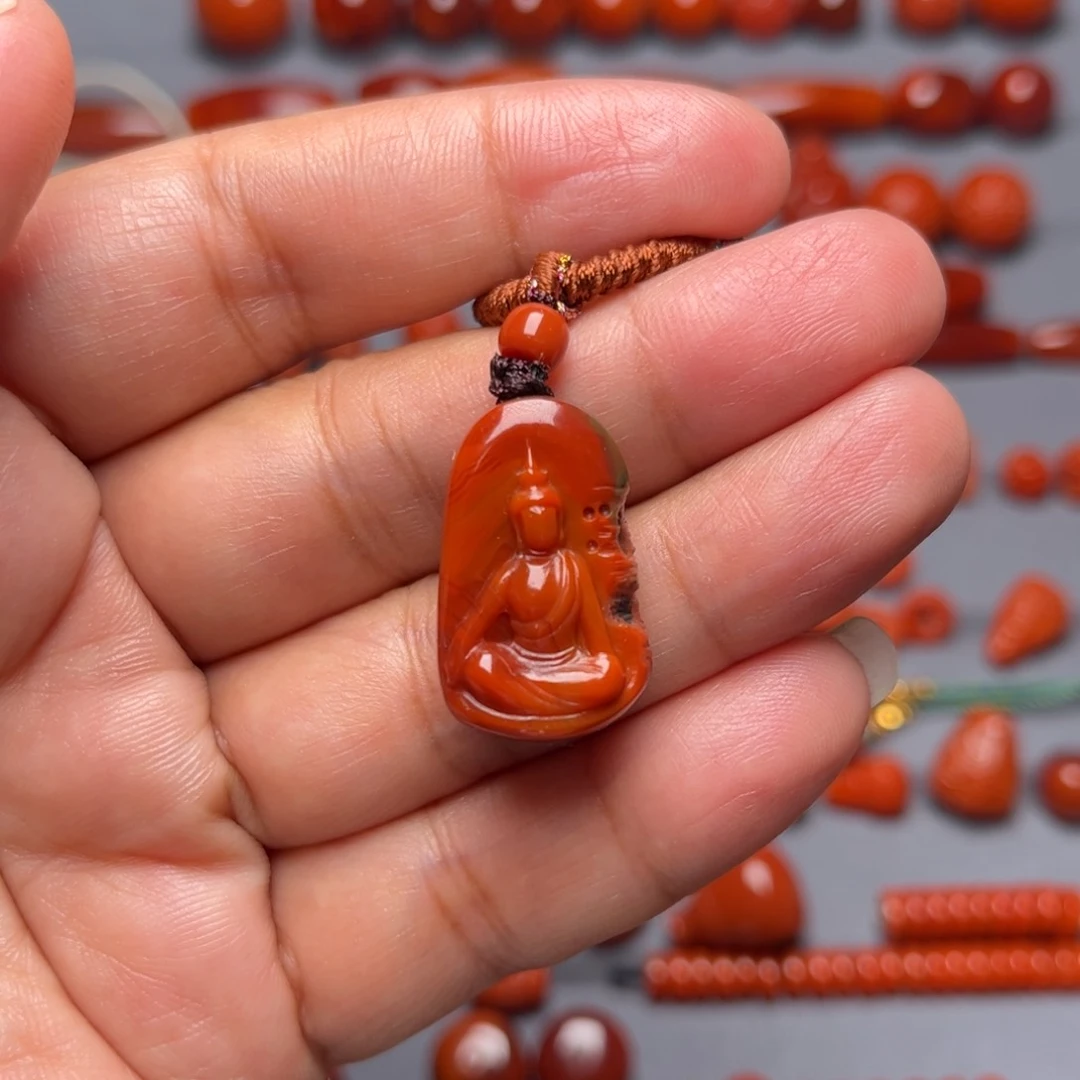 南红玛瑙配饰未镶嵌无相挂件高23.8mm