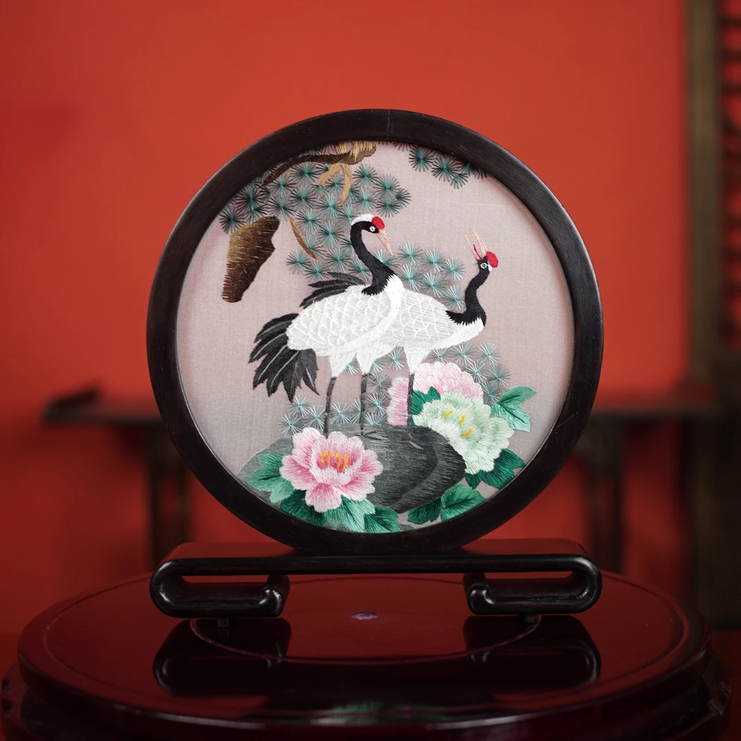 纯手工苏州刺绣苏绣成品双面绣摆件 中式  富贵长寿