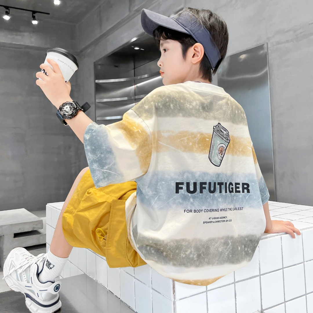 男童夏季套装2025新款短袖中大童休闲两件套【百纳】B5372