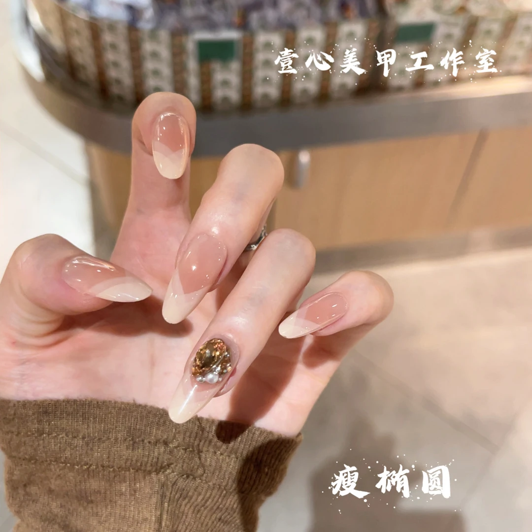 杏仁烤奶-壹心纯手工穿戴甲 美甲贴片可拆卸假指甲10片装