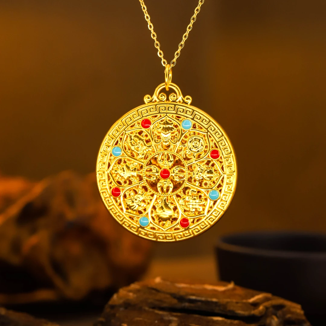 【粥粥专享】足金999 欧若风珐琅八宝罗盘吊坠送礼（赠合金链）HJD934