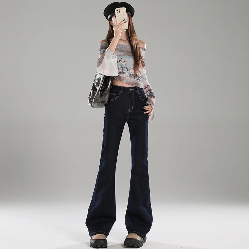 牛仔喇叭裤季新款高腰显瘦百搭修身微喇裤女8002